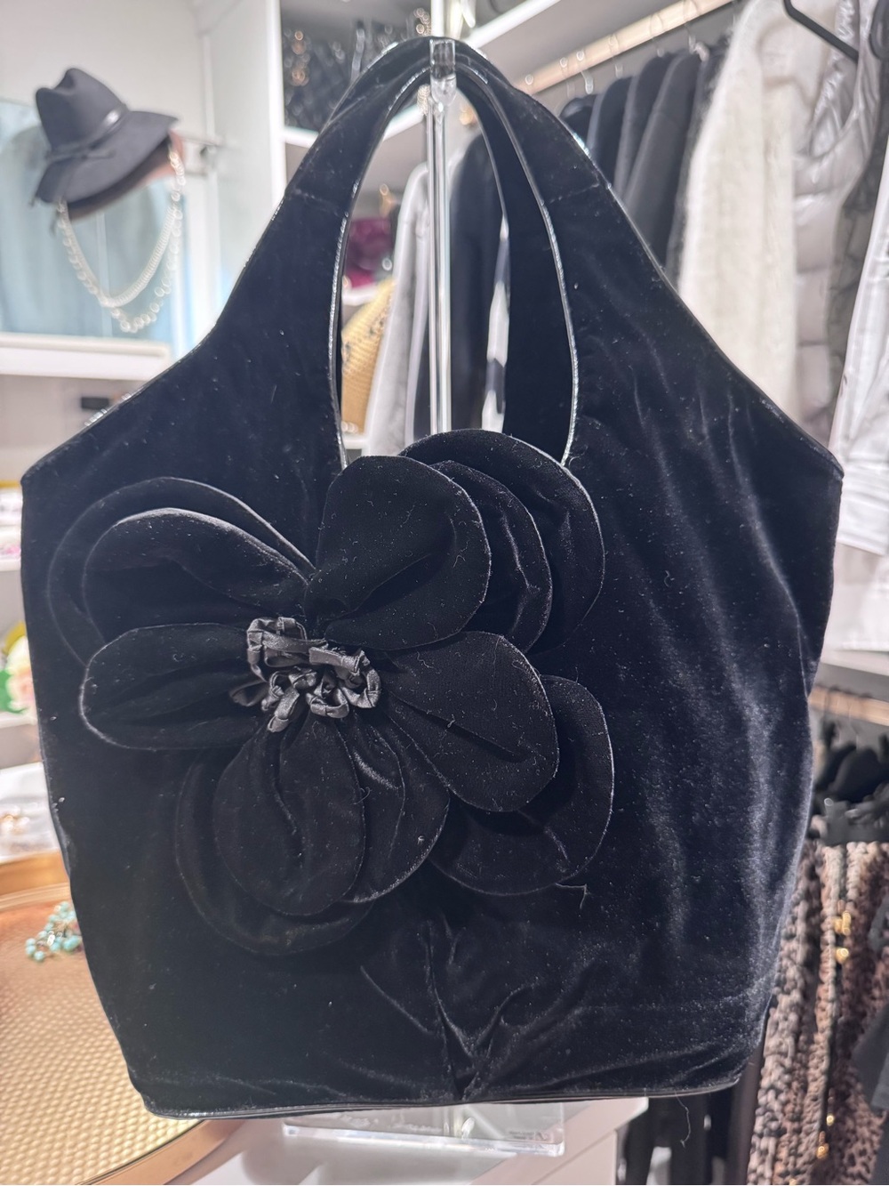kate spade Black Velvet Floral Applique Tote